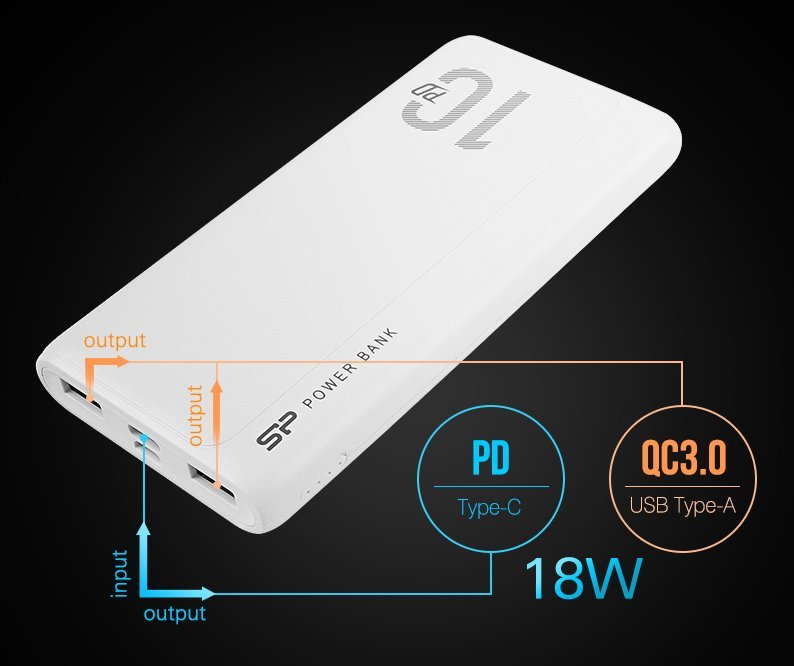 SILICON POWER power bank QP15, 10000mAh, 2x USB & USB Type-C, 3A, λευκό - Image 2