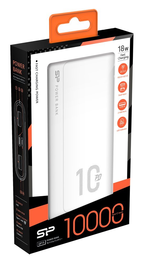 SILICON POWER power bank QP15, 10000mAh, 2x USB & USB Type-C, 3A, λευκό - Image 4