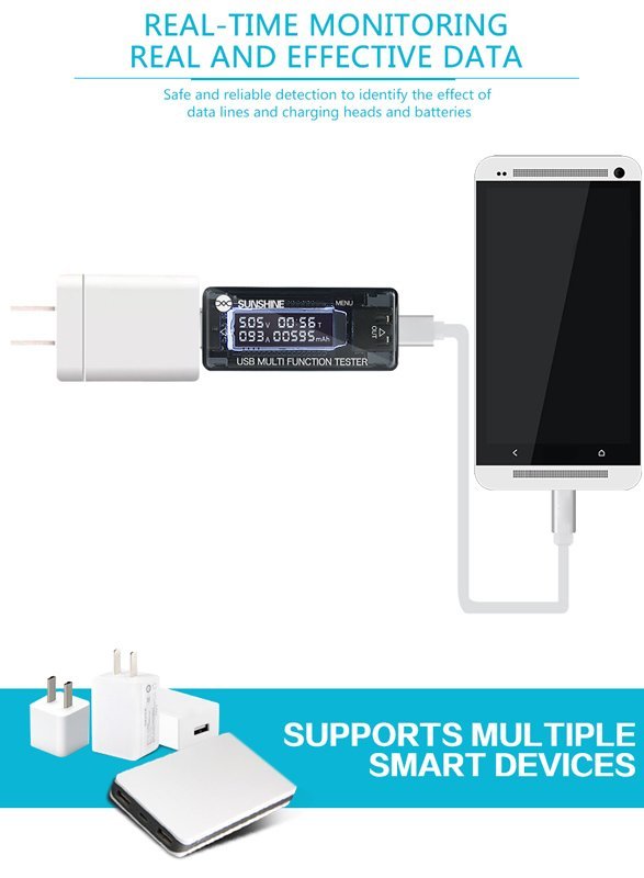 SUNSHINE USB tester φόρτισης SS-302A, V/A/Time/mAh - Image 4