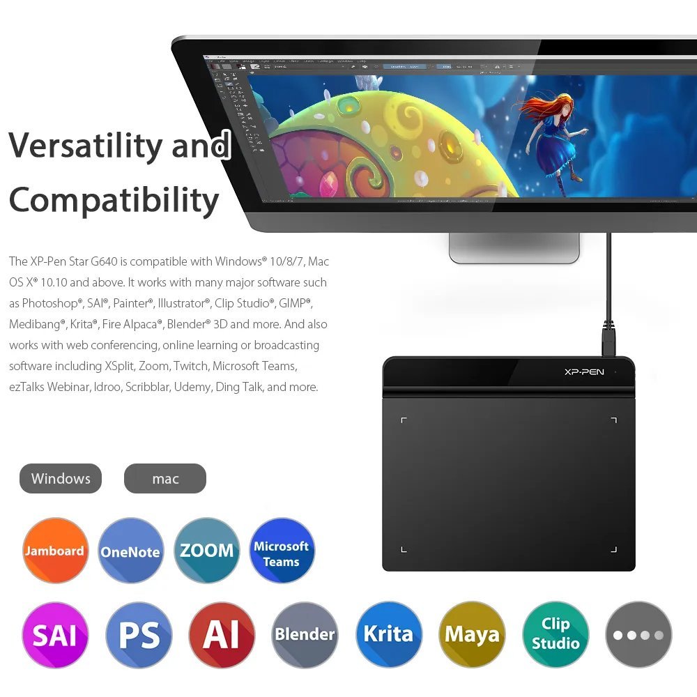 XP-PEN ταμπλέτα σχεδίασης με γραφίδα Star G640, 152.4x101.6mm, μαύρο - Image 3