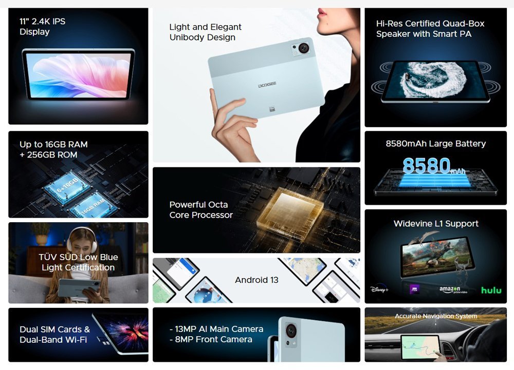 DOOGEE tablet T30S, 11", 6/256GB, 4G, Android 13, 8580mAh, μαύρο - Image 2