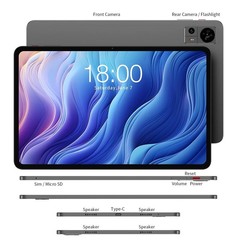 TECLAST tablet T60, 12" HD, 8/256GB, Android 13, 4G, 8000mAh, γκρι - Image 6