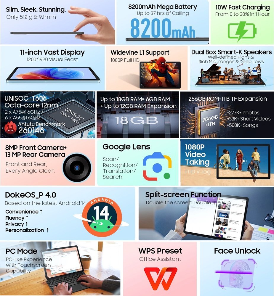 BLACKVIEW tablet Tab 9 WiFi, 11", 6/256GB, Android 14, 8200mAh, γκρι - Image 2