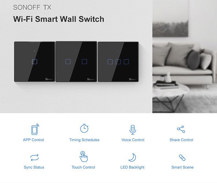 SONOFF smart διακόπτης ΤΧ-T3EU3C, αφής, Wi-Fi, τριπλός, μαύρος - Image 3