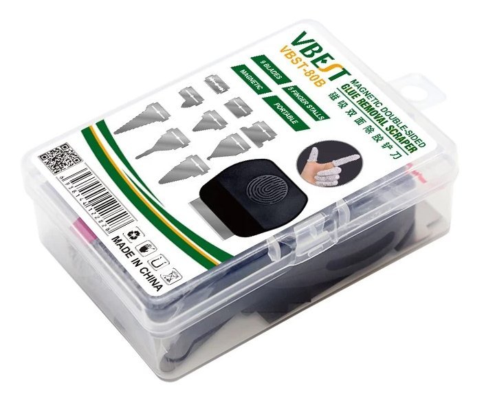 BEST εργαλείο αφαίρεσης κόλλας VBST-80B με 9x λεπίδες & 5x finger sleeves, για επισκευές κινητών - Image 6