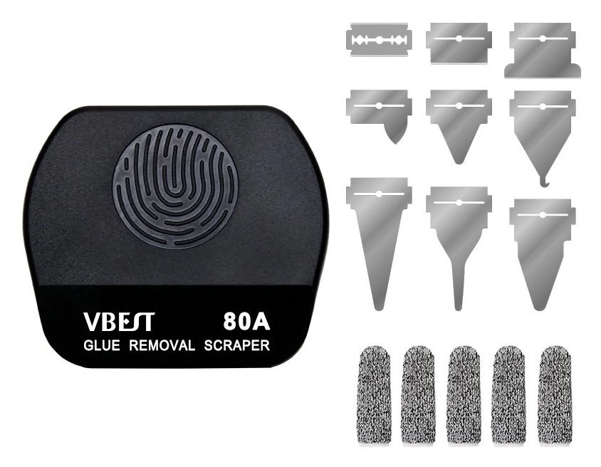 BEST εργαλείο αφαίρεσης κόλλας VBST-80B με 9x λεπίδες & 5x finger sleeves, για επισκευές κινητών