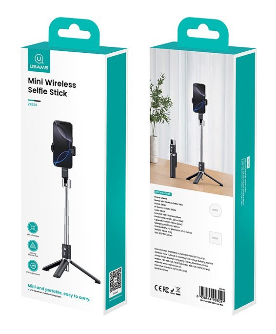 USAMS selfie stick ZB324 με τρίποδο, έως 110cm, Bluetooth, μαύρο - Image 6