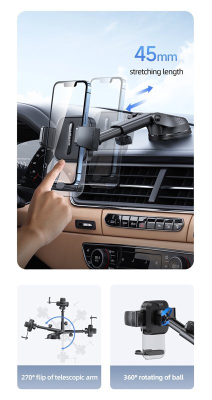 USAMS βάση smartphone αυτοκινήτου US-ZJ072 για ταμπλό/παρμπρίζ, μαύρη - Image 3