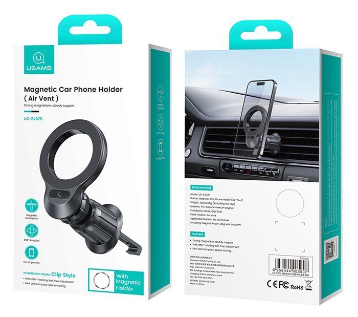 USAMS βάση smartphone αυτοκινήτου US-ZJ075, αεραγωγών, μαγνητική, μαύρη - Image 5