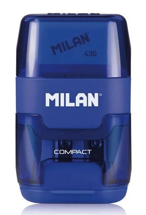 MILAN ξύστρα μολυβιών με κάδο & γόμα , μπλε