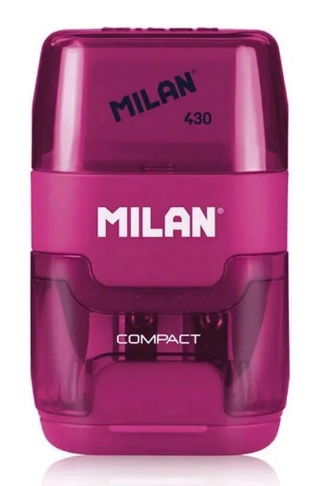 MILAN ξύστρα μολυβιών με κάδο & γόμα , ροζ