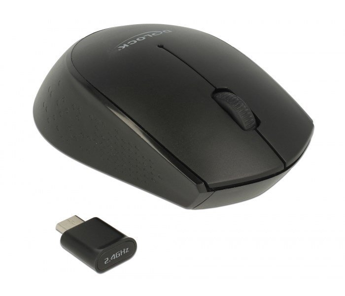 DELOCK ασύρματο ποντίκι , Οπτικό, USB-C receiver, 3-button, μαύρο