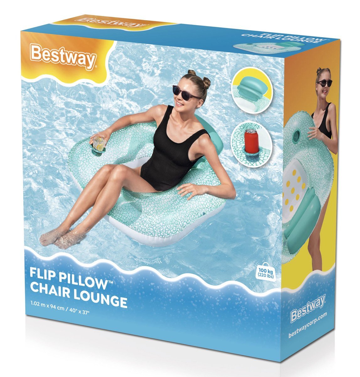 BESTWAY φουσκωτή πολυθρόνα θαλάσσης με μαξιλάρι & βάση ποτηριού, 102x94cm, βεραμάν - Image 7
