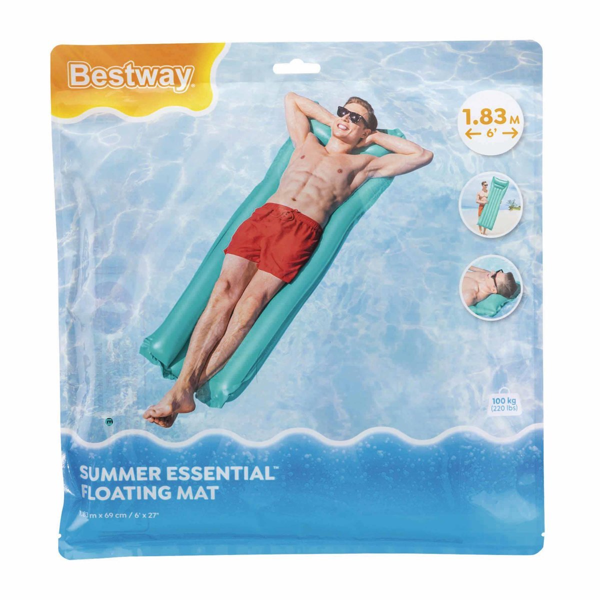 BESTWAY φουσκωτό στρώμα θαλάσσης με μαξιλάρι, 183x69cm, πράσινο - Image 6