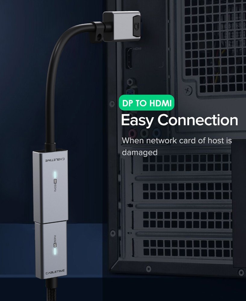 CABLETIME αντάπτορας DisplayPort σε HDMI CT-AV89-P02G4K60, 4K/60Hz, γκρι - Image 2