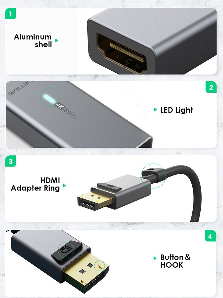 CABLETIME αντάπτορας DisplayPort σε HDMI CT-AV89-P02G4K60, 4K/60Hz, γκρι - Image 7
