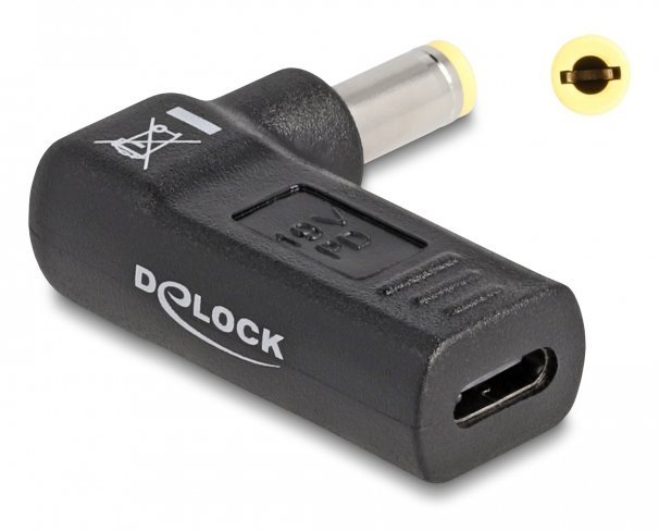 DELOCK αντάπτορας τροφοδοσίας , USB-C σε 5.5x2.5mm, 90°, μαύρος