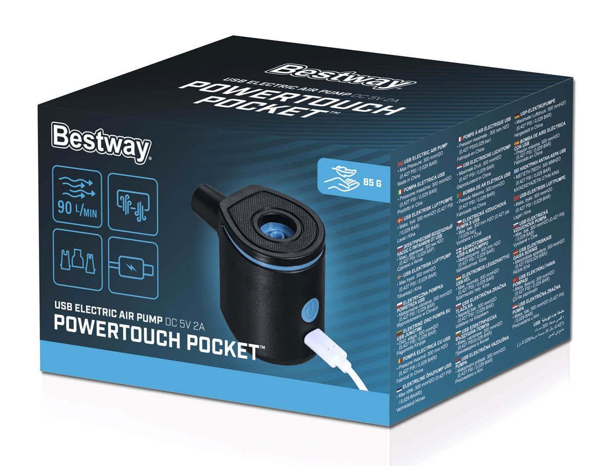 BESTWAY μίνι ηλεκτρική τρόμπα , 90lt, 0.427PSI, USB-C, μαύρη - Image 7
