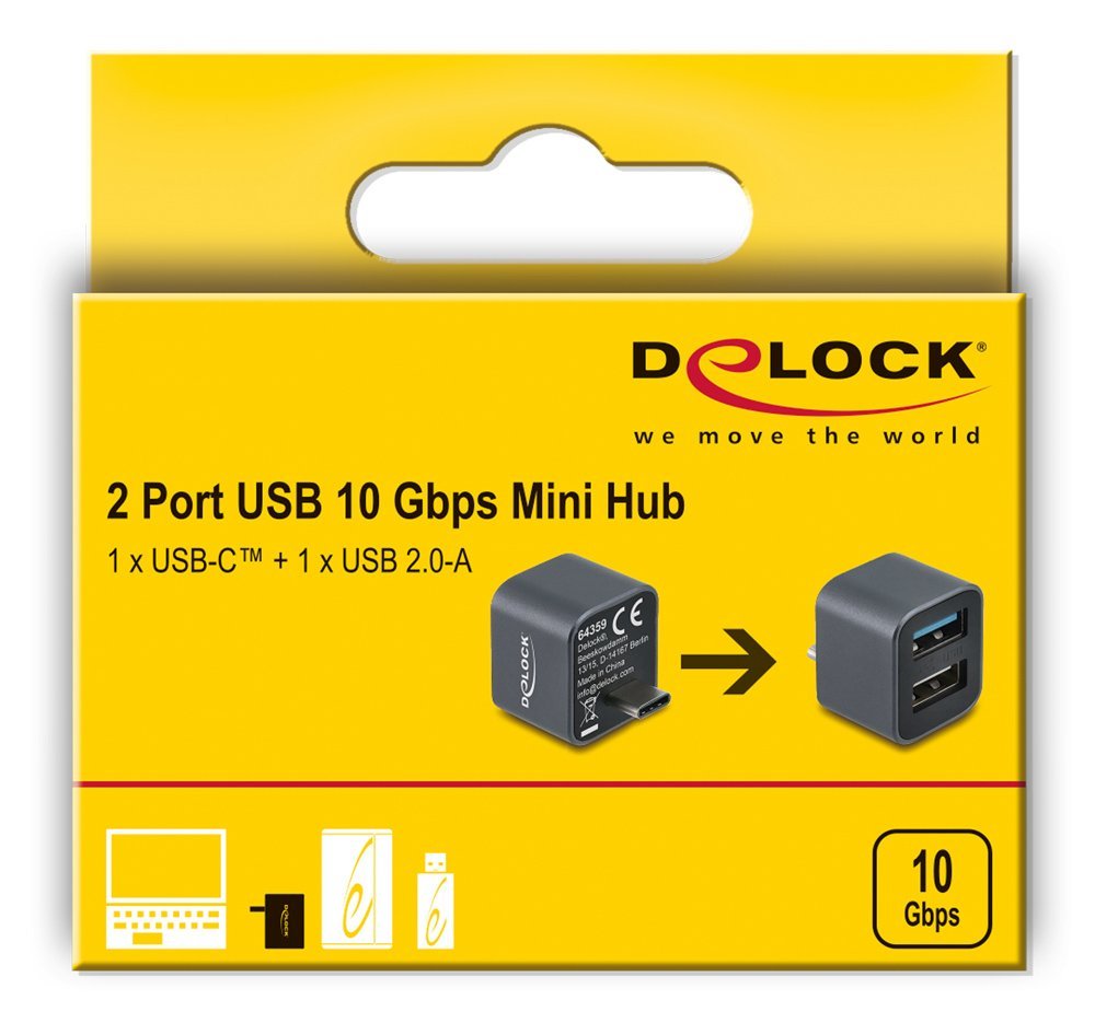 mini USB hub, 2x thyron, USB 3.2, 10Gbps, USB-C syndesi, gkri USB Hub