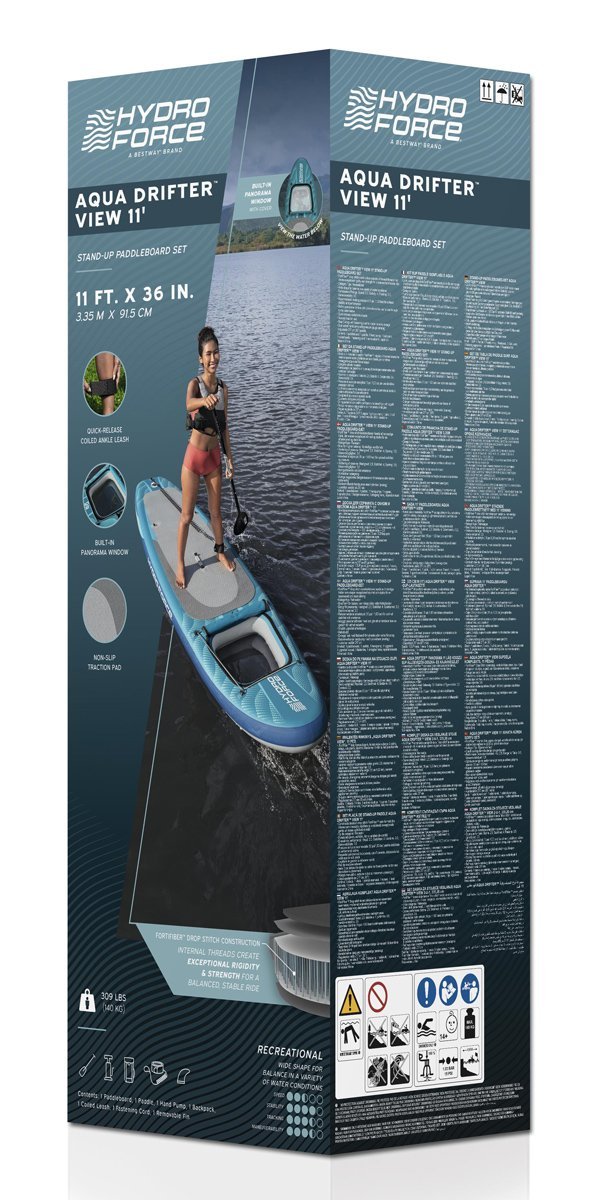 BESTWAY φουσκωτή σανίδα SUP Aqua Drifter View με διάφανο παράθυρο, 335x91.5x15cm, μπλε - Image 7
