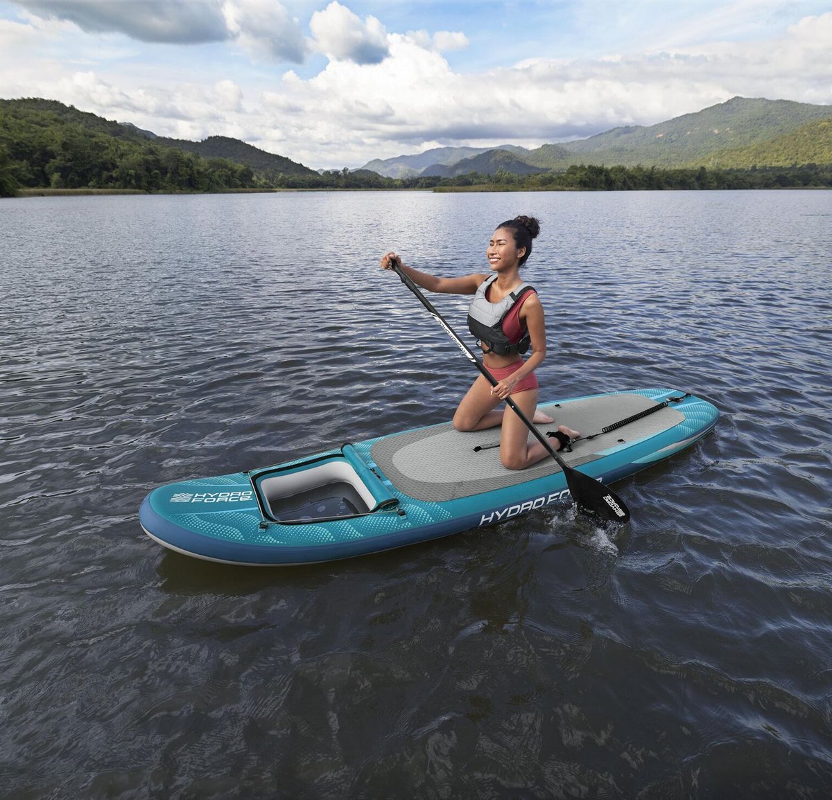BESTWAY φουσκωτή σανίδα SUP Aqua Drifter View με διάφανο παράθυρο, 335x91.5x15cm, μπλε - Image 8