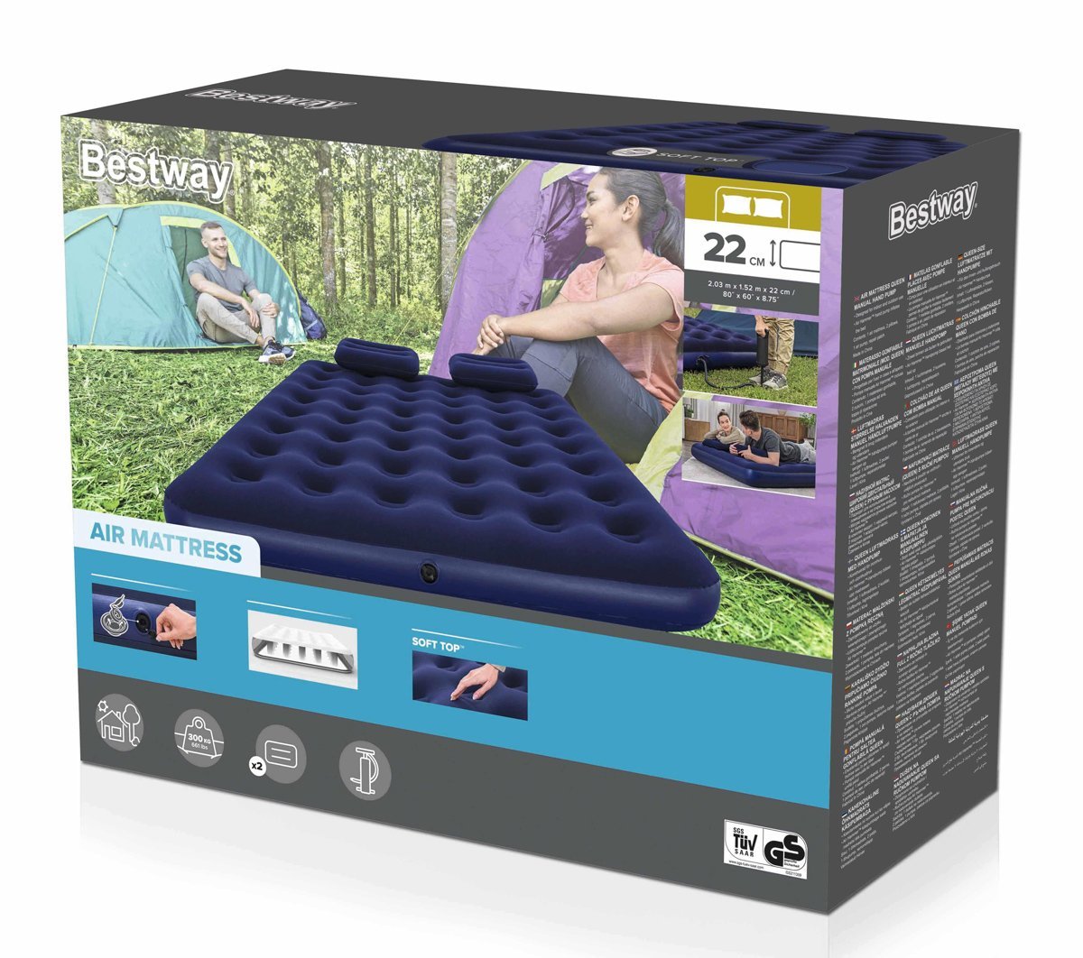 BESTWAY φουσκωτό στρώμα με τρόμπα & 2x μαξιλάρια, διπλό, 203x152x22cm, μπλε - Image 10