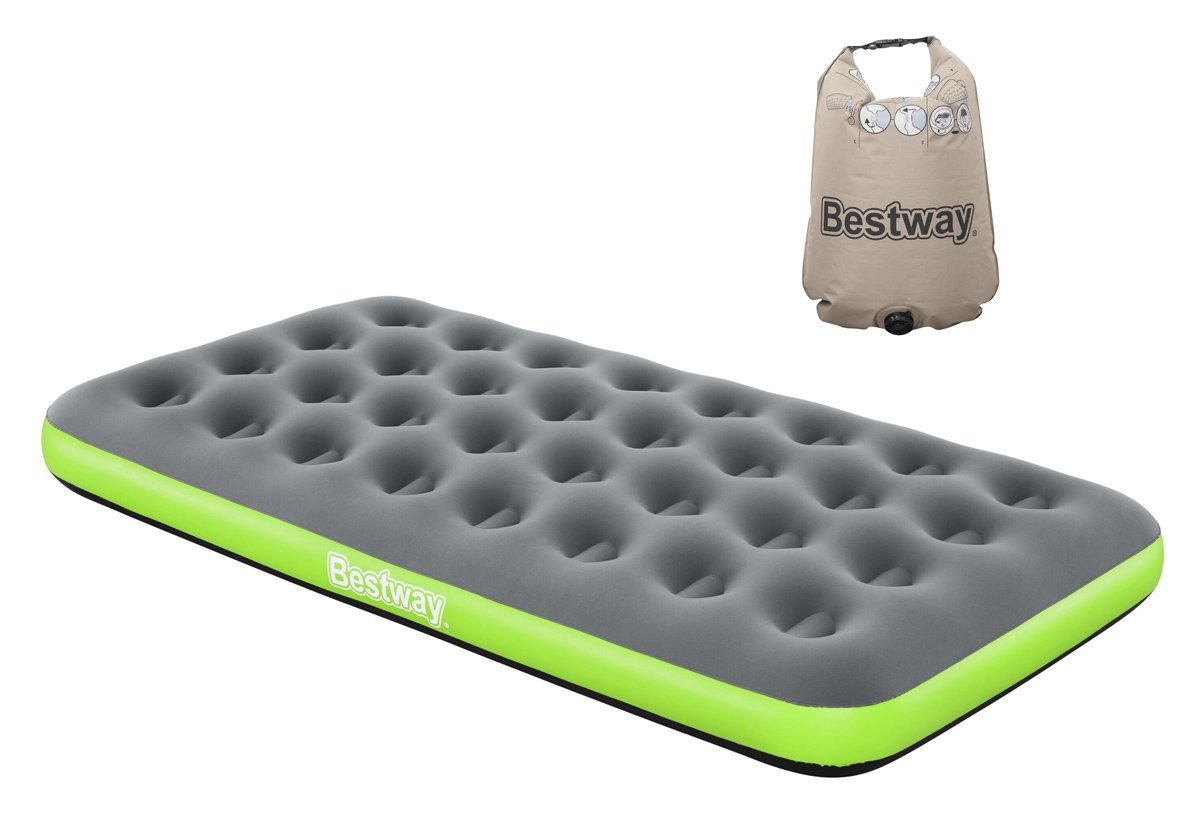 BESTWAY φουσκωτό στρώμα με 3 σε 1 τρόμπα/μαξιλάρι/τσάντα, μονό, 188x99x22cm, γκρι/πράσινο