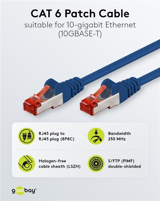 GOOBAY καλώδιο δικτύου , CAT 6 S/FTP, copper, 250MHz, 1m, μπλε - Image 2