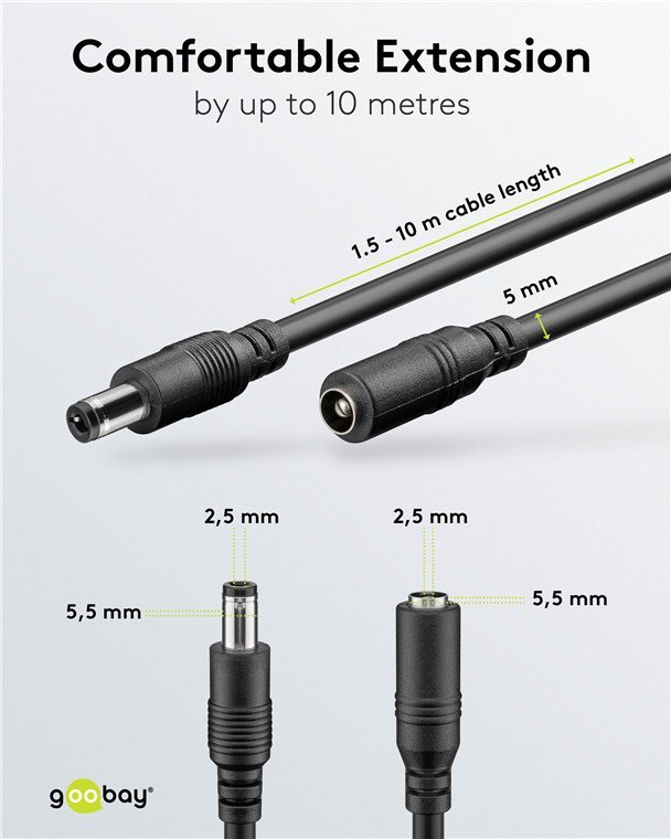 GOOBAY καλώδιο προέκτασης τροφοδοσίας , 5.5x2.5mm, 3m, μαύρο - Image 4