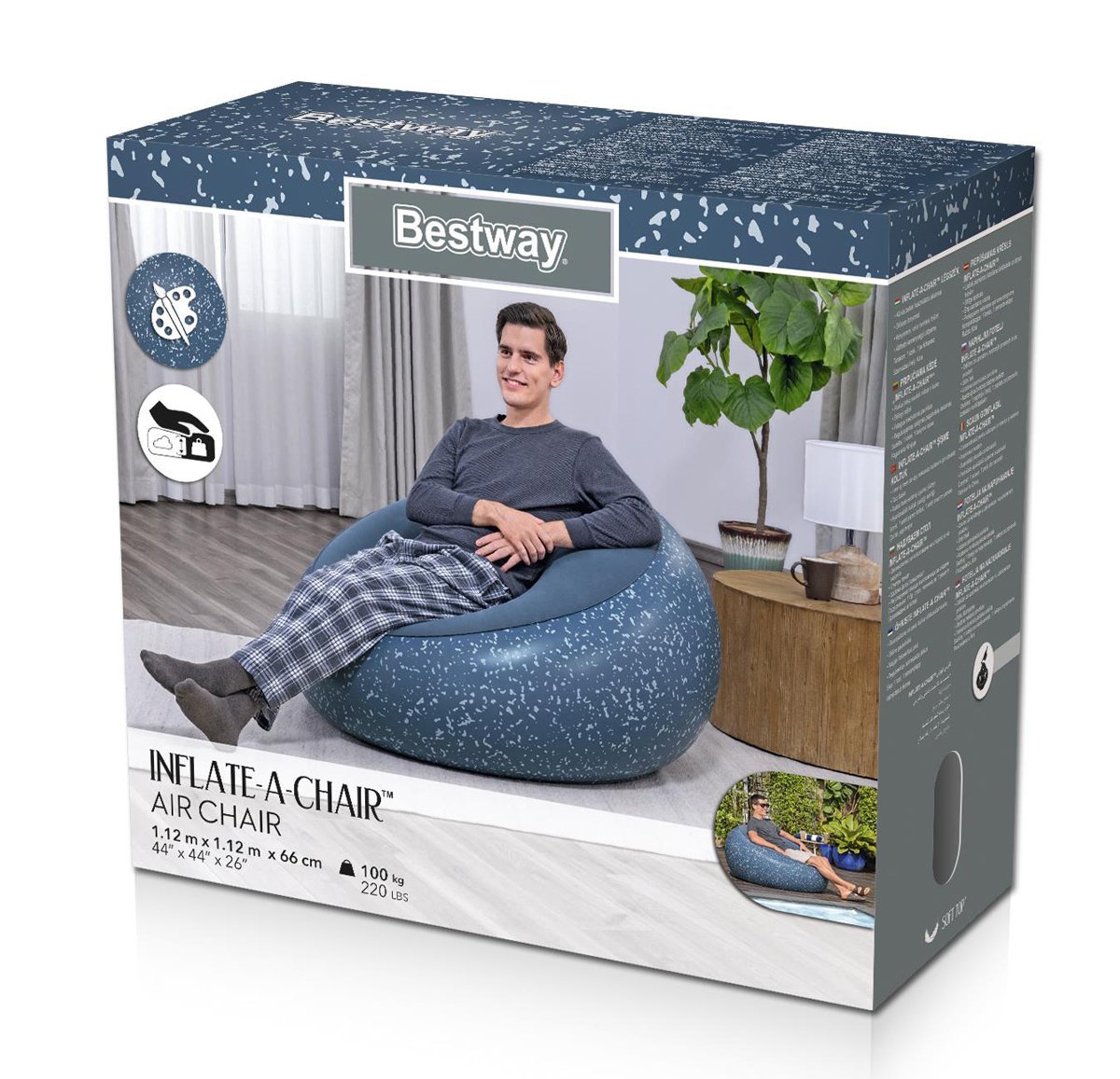 BESTWAY φουσκωτή πουφ πολυθρόνα , 112x112x66cm, μπλε - Image 8