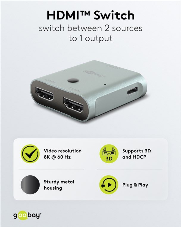 GOOBAY HDMI switch , 2 σε 1, 8K/60Hz, γκρι - Image 4