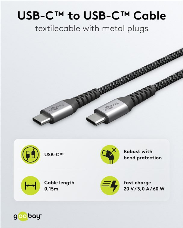 GOOBAY καλώδιο USB-C , 60W, 480Mbps, 0.15m, μαύρο - Image 2