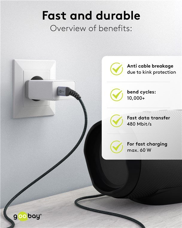 GOOBAY καλώδιο USB-C , 60W, 480Mbps, 0.15m, μαύρο - Image 6