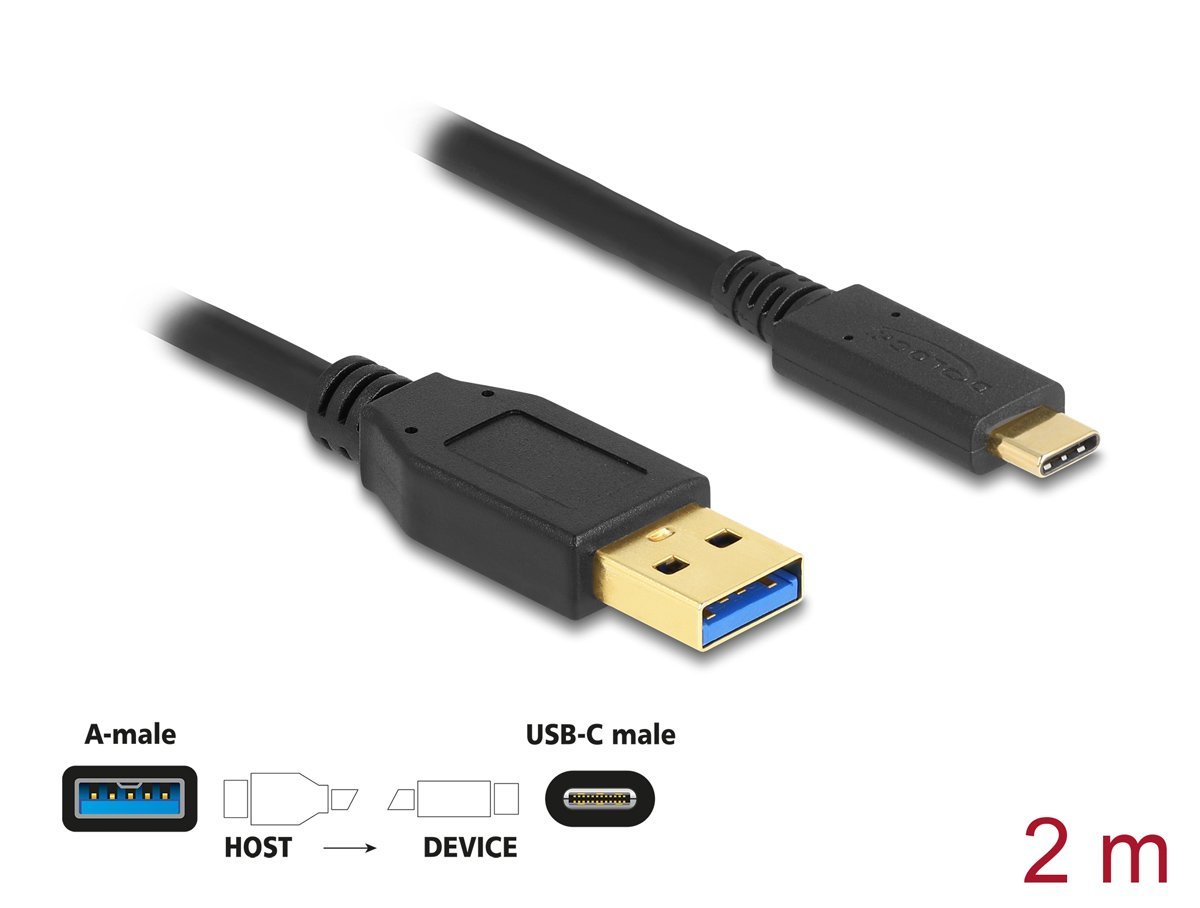 DELOCK καλώδιο USB-C σε USB , 10Gbps, 2m, μαύρο - Image 2