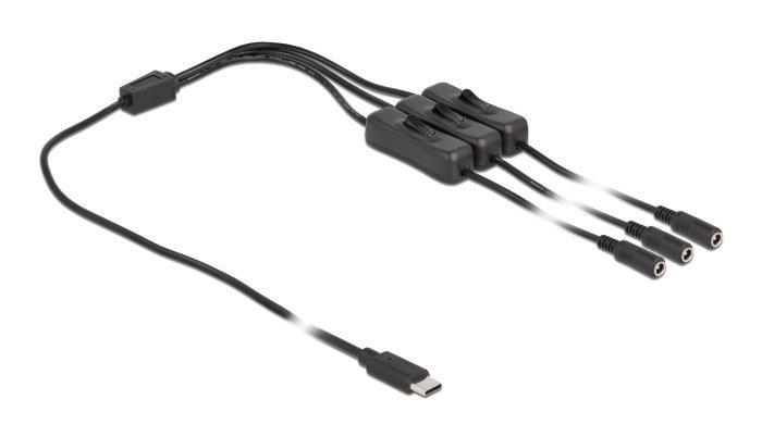 DELOCK καλώδιο USB Type-C σε 3x DC 5.5 x 2.1mm , 1m, μαύρο