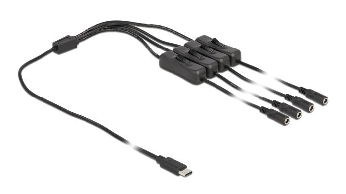 DELOCK καλώδιο USB Type-C σε 4x DC 5.5 x 2.1mm , 1m, μαύρο