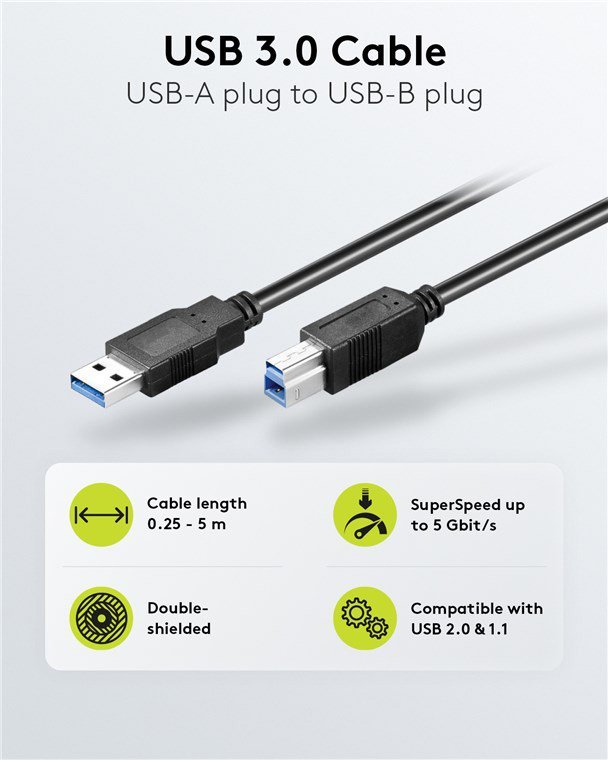 GOOBAY καλώδιο USB 3.0 σε USB Type B , 1m, 5Gbps, μαύρο - Image 2
