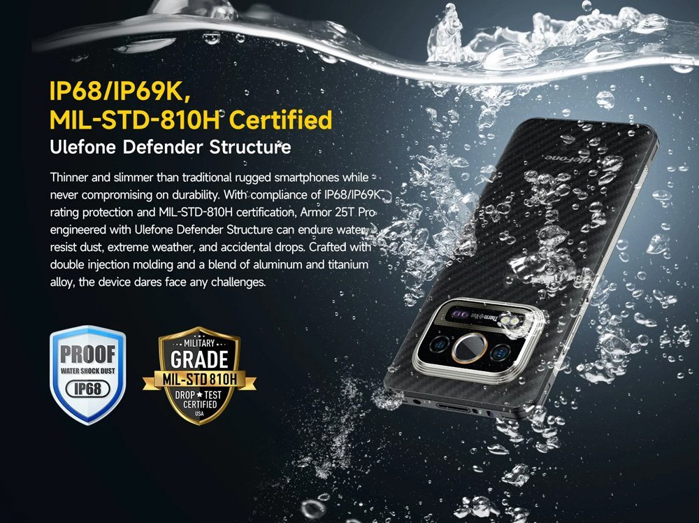 ULEFONE smartphone rmor 25T Pro, 6.78", 8/256GB, 5G, 6500mh, IP68/IP69K/MIL-STD-810H, μαύρο - Image 8