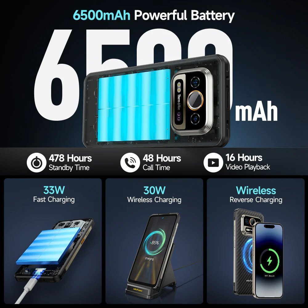 ULEFONE smartphone rmor 25T Pro, 6.78", 8/256GB, 5G, 6500mh, IP68/IP69K/MIL-STD-810H, μαύρο - Image 10