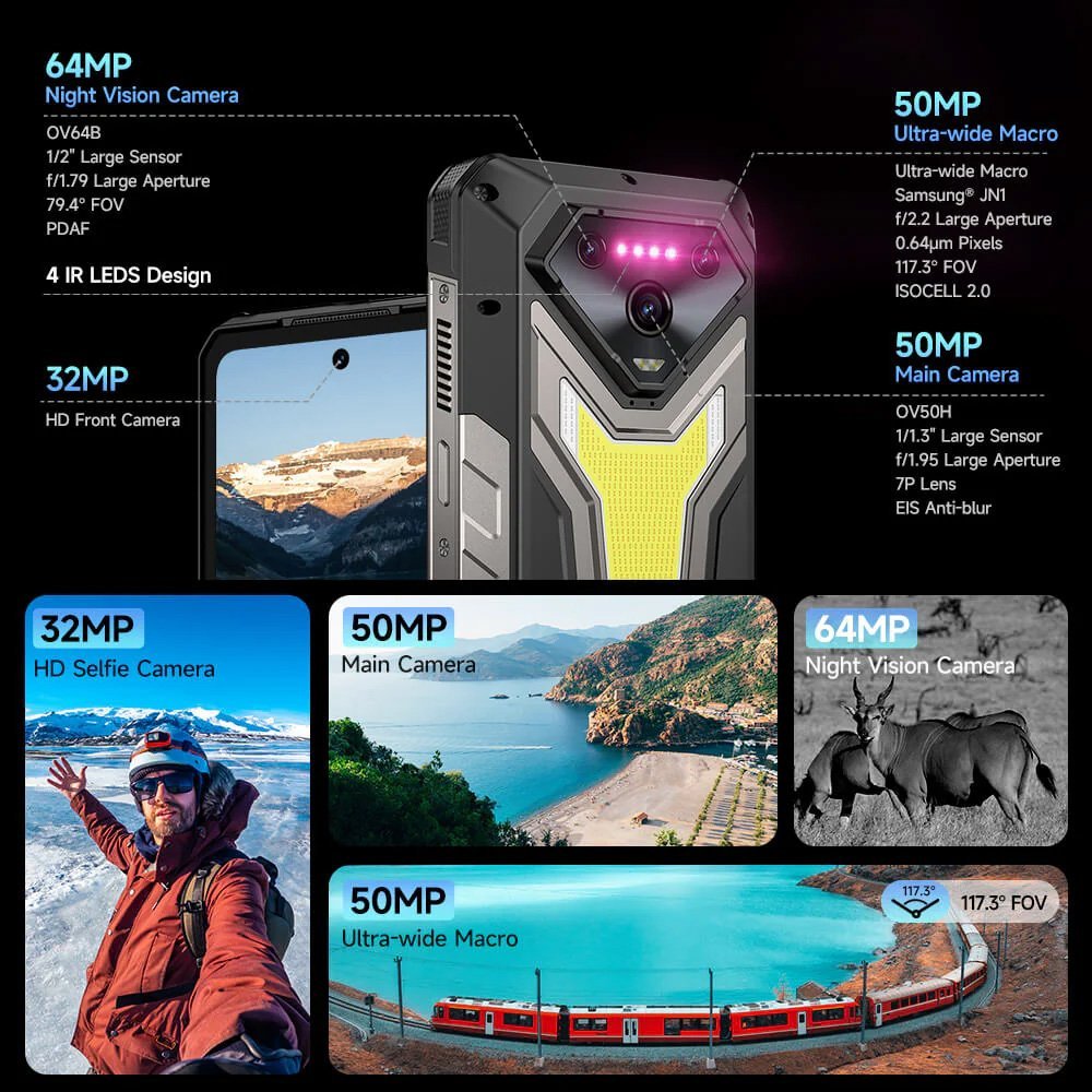 ULEFONE smartphone rmor 34 Pro Plus με βιντεοπροβολέα, 6.95", 5G, 16/512GB, 25500mh, IP68/IP69K/MIL-STD-810H, μαύρο - Image 9