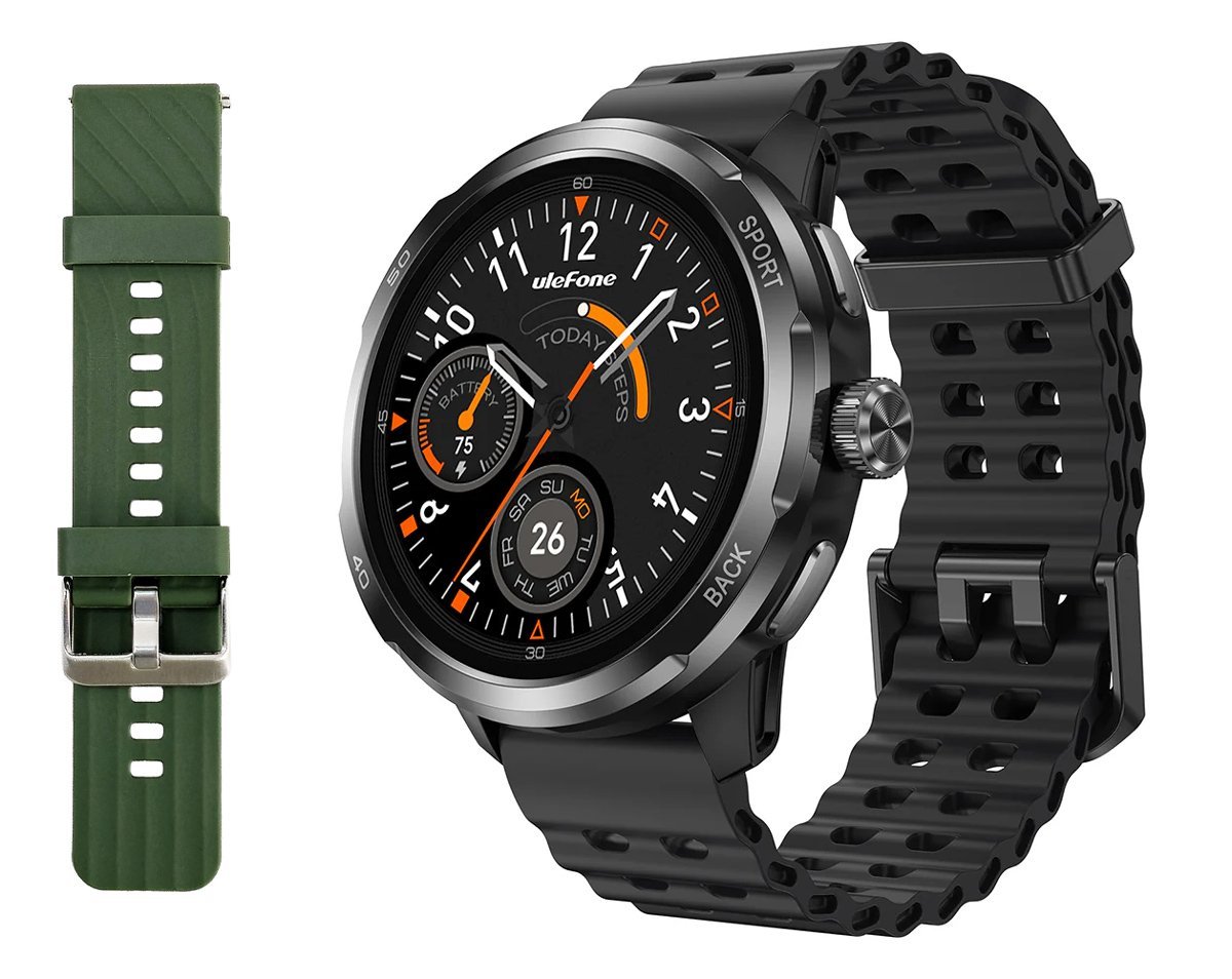 ULEFONE smartwatch rmor Watch Pro, 2x λουράκια, heart rate, 1.50" MOLED, GPS, 5 ΑΤΜ/IP68/IP69K/MIL-STD-810H, μαύρο