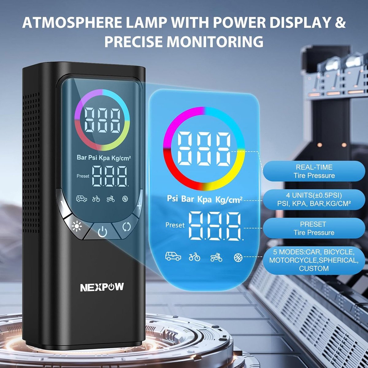 NEXPOW συμπιεστής αέρος αυτοκινήτου NP17, 6000mAh, 150PSI - Image 3
