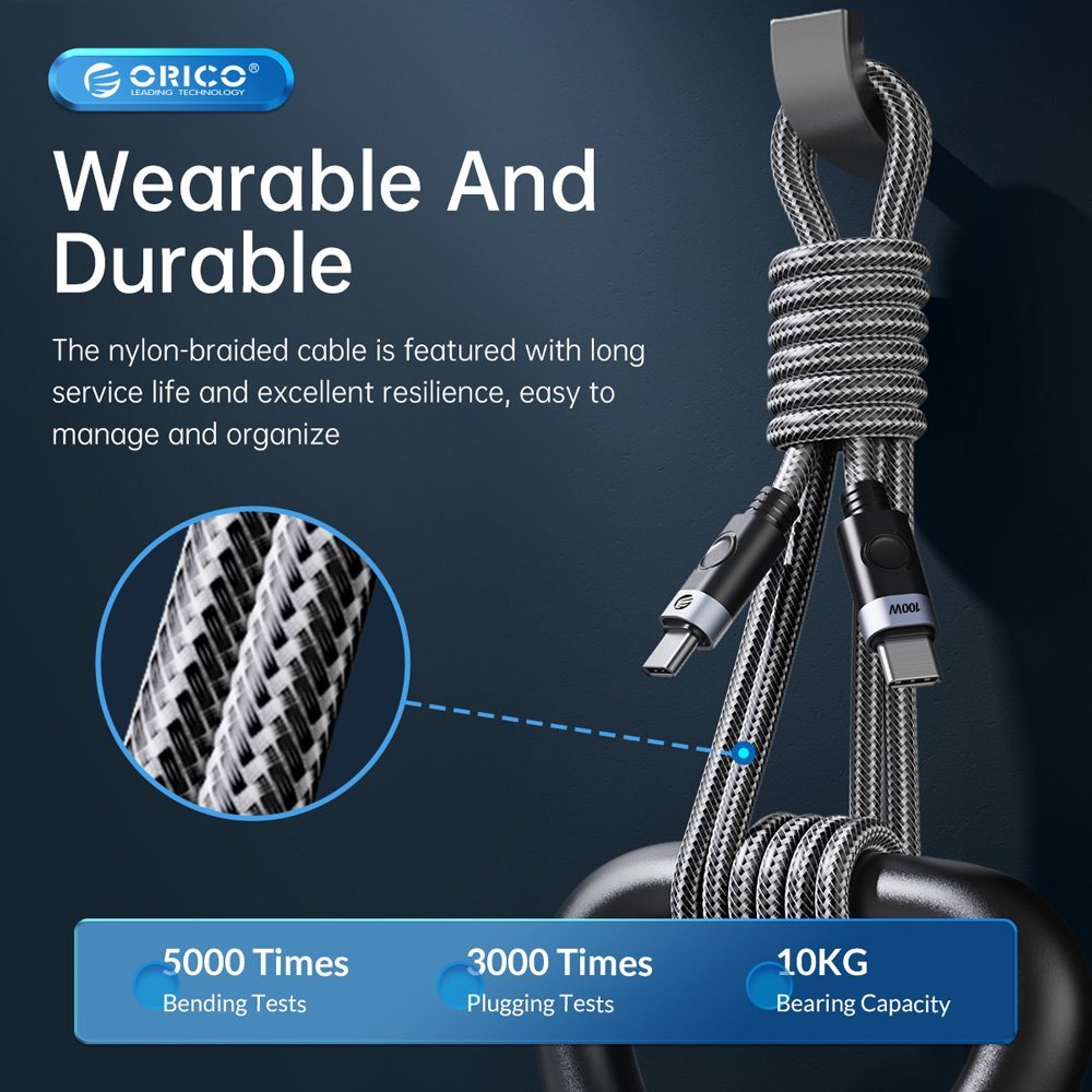 ORICO καλώδιο USB-C , 100W, 480Mbps, 1m, μαύρο - Image 3