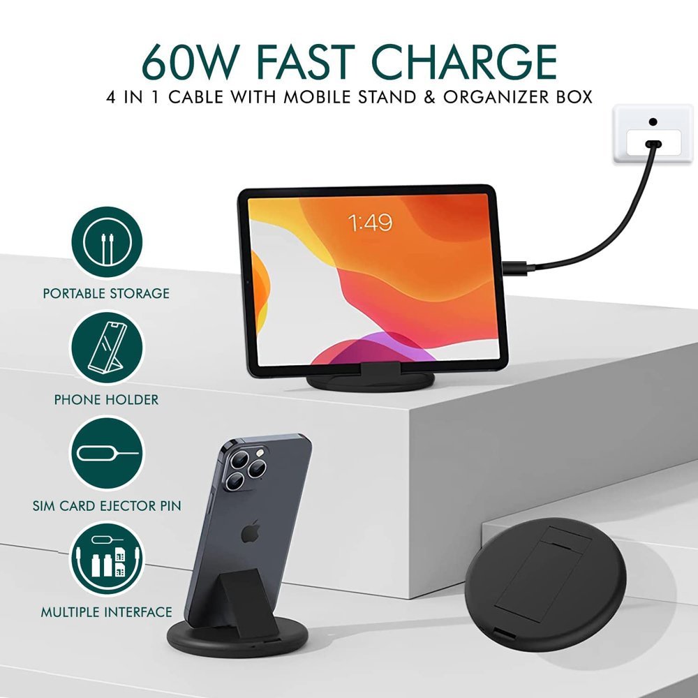 POWERTECH all in one κιτ φόρτισης με καλώδιο & αντάπτορες , 60W, 30cm, μαύρο - Image 2
