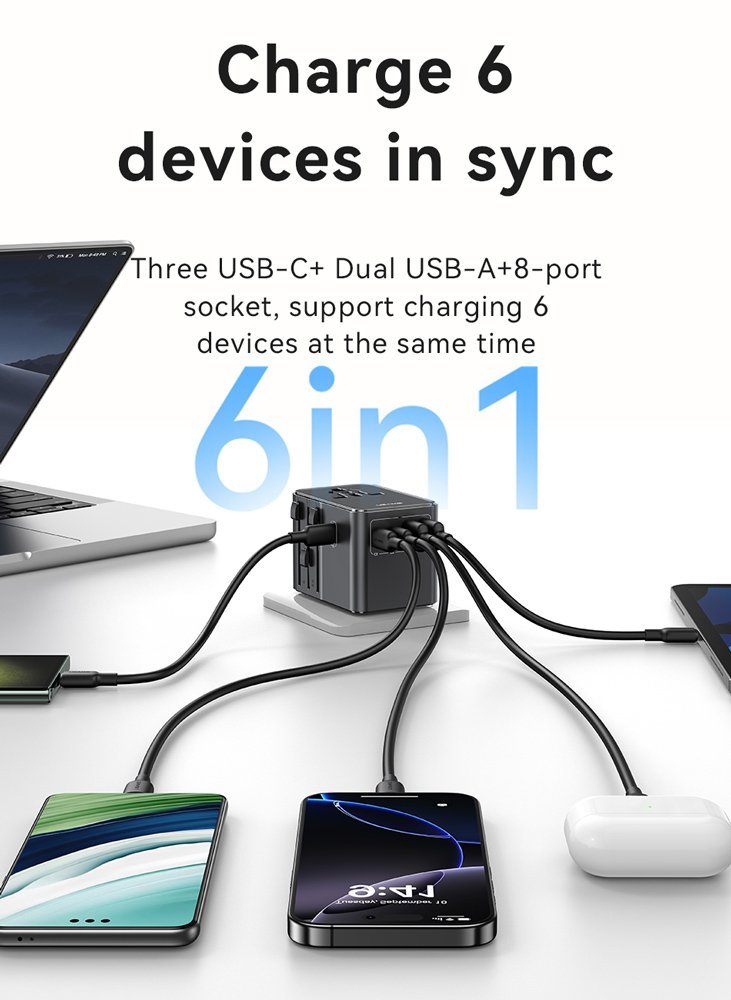 USAMS φορτιστής/αντάπτορας πρίζας , 2x USB & 3x USB-C, universal, 70W, μαύρος - Image 3