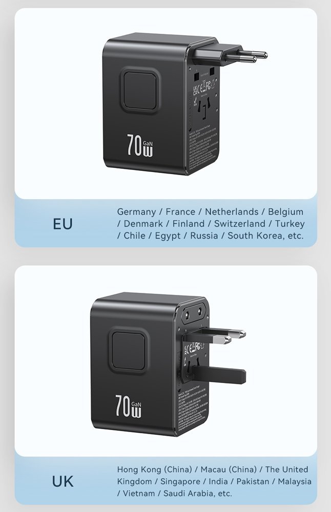 USAMS φορτιστής/αντάπτορας πρίζας , 2x USB & 3x USB-C, universal, 70W, μαύρος - Image 7