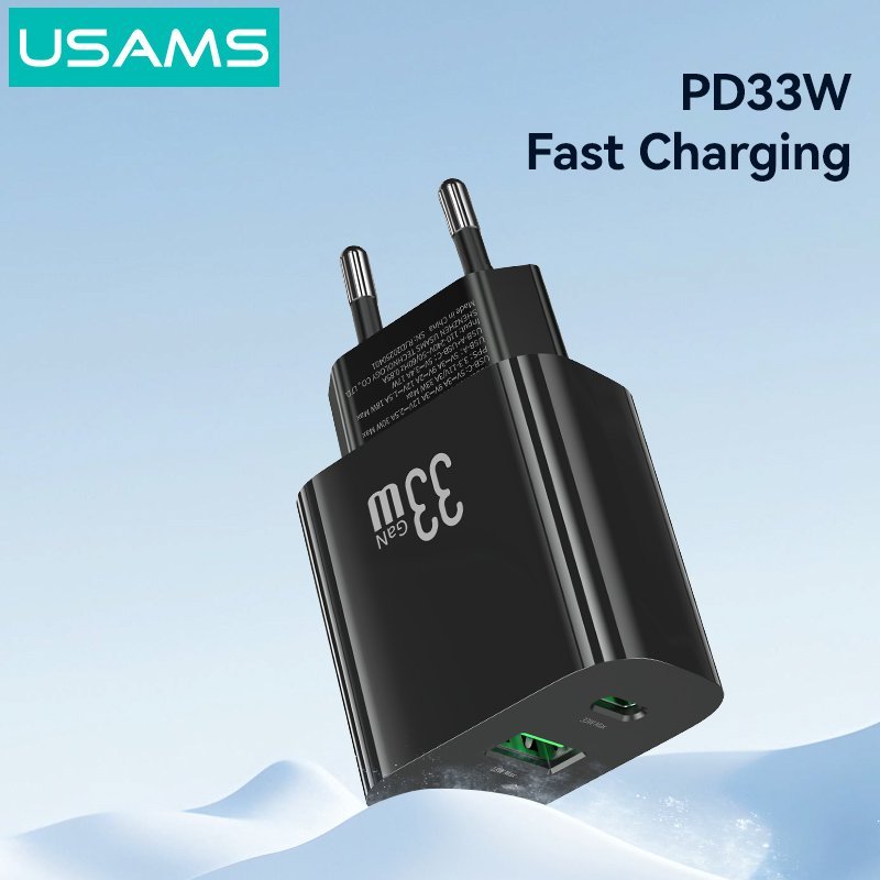 USAMS φορτιστής τοίχου , USB & USB-C, 33W, GaN, μαύρος - Image 4