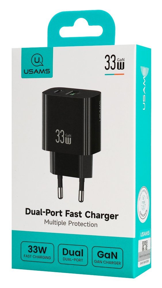 USAMS φορτιστής τοίχου , USB & USB-C, 33W, GaN, μαύρος - Image 6