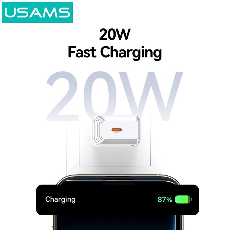 USAMS φορτιστής τοίχου , USB-C, 20W, λευκός - Image 2