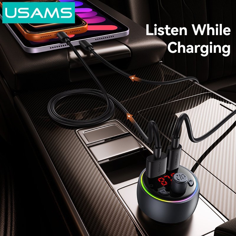 USAMS FM transmitter & φορτιστής , USB/USB-C, 30W, Bluetooth, μαύρο - Image 2
